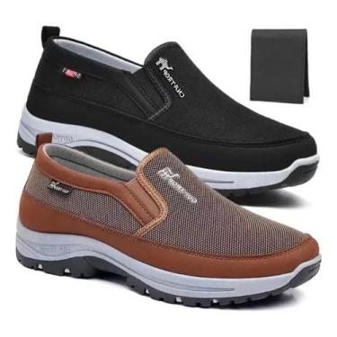 Imagem de Kit 2 Pares Tenis Mocassim Masculino Ortopedico + Carteira (Preto/Castanho, BR, Adulto, Numérico, 42)