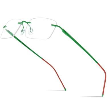 Imagem de VFDHN Armação de óculos sem aro de titânio para mulheres, óculos sem armação para homens, ultraleve (armação verde C1)