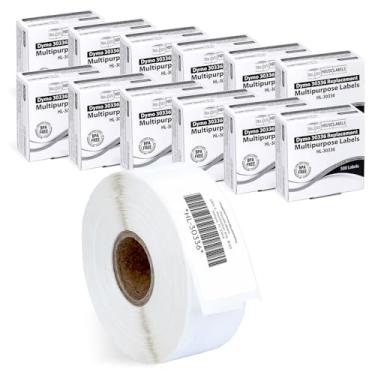Imagem de 12 rolos; 500 etiquetas por rolo; compatível com etiquetas multiuso DYMO 30336 (2,54 cm x 6,35 cm) – sem BPA.