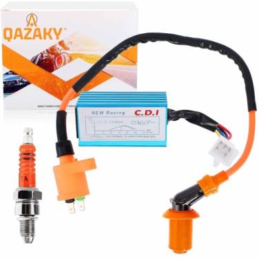 Imagem de QAZAKY Bobina de ignição de corrida de desempenho + vela de ignição A7TC + 5 pinos CDI compatível com GY6 4 tempos 50cc-110cc 125cc 150cc Scooter ATV Go Kart Moped Quad Pit Dirt Bike 139QMB 152QMI
