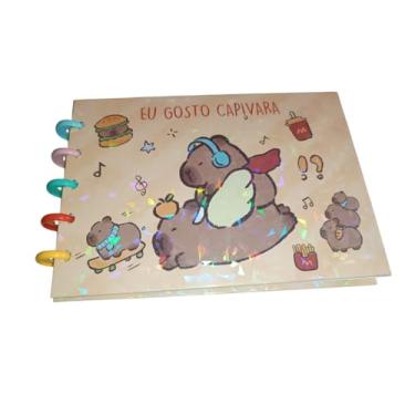 Imagem de Caderno Inteligente Colorir Capivara 5 Disco Capa Dura Holográfica A5 Horizontal, 48 Folhas Papelaria Criativa Livro de Desenho Papelaria Fofa Criativa Pintar Relaxar (marrom claro)