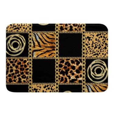 Imagem de Feelyou Tapetes de banho com estampa de leopardo e chita – tapetes antiderrapantes de microfibra macia ultra grossa para decoração de cozinha, quarto e banheiro
