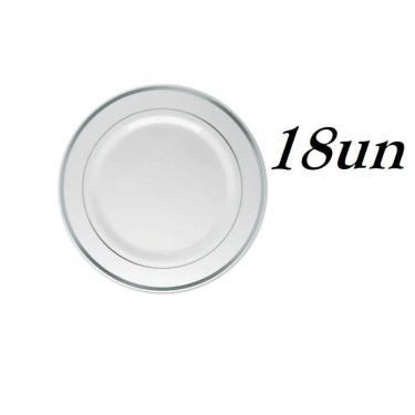 Imagem de Pratos Luxo Refeição Descartáveis Prata 18 Unidades