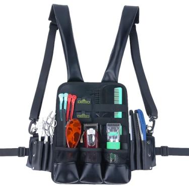 Imagem de STYLANCE Bolsa para cabeleireiro tipo tesoura, bolsa de couro, colete de couro, colete de barbeiro, ferramentas de corte de cabelo e tesouras de cabeleireiro, 33 x 24 cm