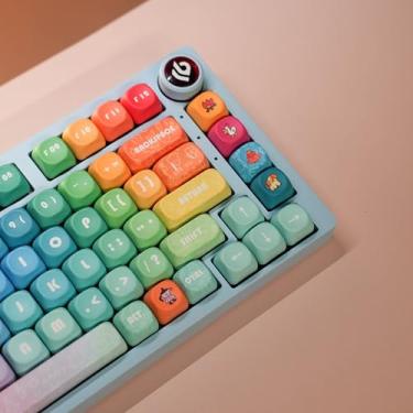 Imagem de ILYCHEEGAMI PBT Conjunto de teclas redondas coloridas MOA PBT para meninas e crianças teclas personalizadas para Gateron Kailh Cherry Mx Switches Teclado mecânico layout ANSI (MOA-Rainbow)