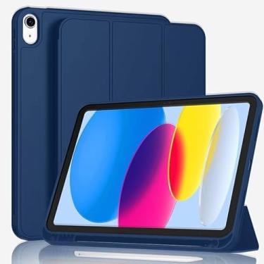 Imagem de Popshope Capa Smart Flip PREMIUM para iPad 10.9" 2022/11" A16 2025, Proteção Anti-Impacto, Suporte para Apple Pencil, Tampa Magnética com Função Sleep (Azul Marinho)