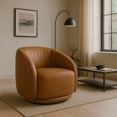 Imagem de Poltrona Eva 87cm Giratoria Elegante Corino Caramelo Premiun Para Sala Luxo