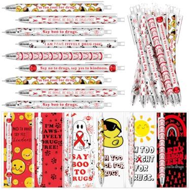 Imagem de Sayglossy 30 conjuntos de canetas esferográficas de fita vermelha Semana diga não às drogas, favores de conscientização, favores com marcadores, cartões, sala de aula, eventos de prevenção de drogas