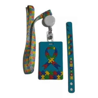 Imagem de Kit Cracha Autista + Cordão Autismo + Pulseira + Roller Clip