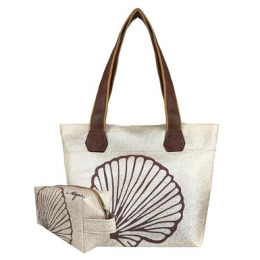 Imagem de Bolsa Feminina Praia Com Relevo 3D Necessaire Concha Palha Magicc BN-245