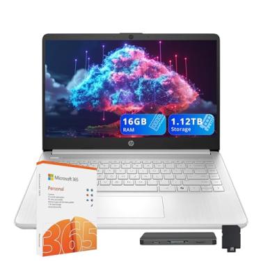 Imagem de HP Laptop Stream de 14 polegadas para estudantes e negócios, processador Intel N150, 16 GB de RAM, armazenamento de 1,12 TB (conjunto de estação de ancoragem de 128 GB + 1 TB), Wi-Fi 6, Office 365 de
