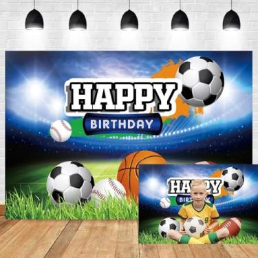 Imagem de 2,1 x 1,5 m, cenário de fundo de bola de feliz aniversário, lanterna temática, estádio, basquete, futebol, rúgbi, tênis, fotografia de fundo, meninos, decoração de festa de aniversário, suprimentos