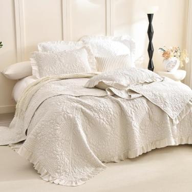 Imagem de Lady Ann Colchas King extragrandes trigo 128 x 120 para cama extra, conjunto de colcha lavada em pedra, conjunto de cama macio, cobertor acolchoado enrugado, capa de cama rústica gasta, chique para