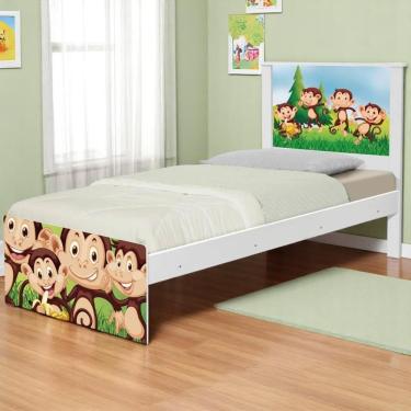Imagem de Cama Solteiro Com Cabeceira Adesivada Safari Macaquinhos