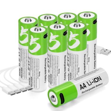 Imagem de Baterias AA de lítio recarregáveis, pacote com 8 pilhas 1.5V 2600mAh -