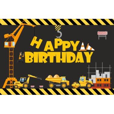 Imagem de Painel de Lona Construção Happy Birthday - Fabrika de Festa, 150x100cm