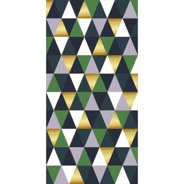 Imagem de Painel Vertical de Lona Escandinavo Triângulos Tons de Verde e Dourado