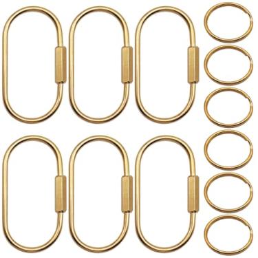 Imagem de maxin 6 chaves de latão com trava de parafuso - organizador de chave de carro resistente estilo simples, porta-chaves universal para homens e mulheres, ouro