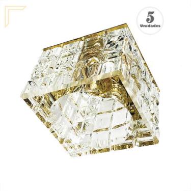 Imagem de 5 Spot Cristal Quadrado K9 Embutir Base Dourada Quarto Bet08 - Acende 