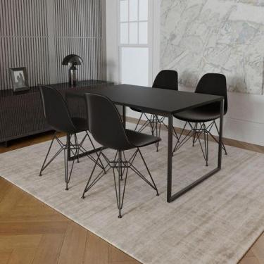 Imagem de Mesa Industrial Base Ferro Preto Tampo 137X90 Preto 4 Cadeiras Ferro P