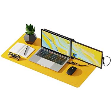 Imagem de Mobile Pixels, tapete de mesa grande de couro PU para teclado e mouse, protetor de mesa com base antiderrapante, tapete de mesa impermeável de costura atualizada 80 cm x 40 cm (amarelo corrida)