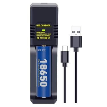 Imagem de Carregador de bateria de íon de lítio 3,7V 18650, carregador de bateria de slot único USB-C para 26650 21700 18650 18500 18350 16650 baterias recarregáveis