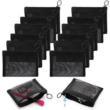 Imagem de Mini bolsa de cosméticos Mesh Porta-moedas preta 10 x 12,7 cm (20 unid