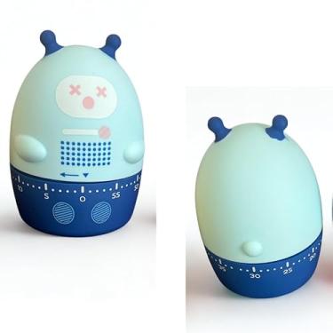 Imagem de Temporizador Timer Cronometro Mecanico Robozinho Divertido Estudo Cozinha Organização (Verde-Azul)