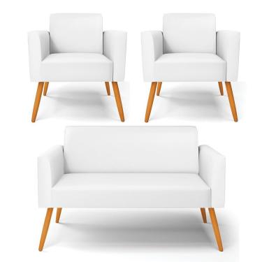 Imagem de Sofá Namoradeira Com 2 Poltronas Pés Palito Castanho Marisa Corino D03 - D\'rossi Cor Branco