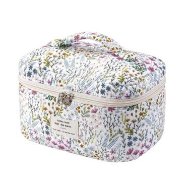 Imagem de Bolsa de maquiagem RSRSLEII acolchoada de algodão floral grande para m