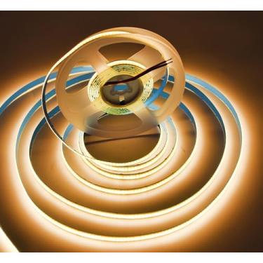 Imagem de HAASHADA Fita de luzes LED COB, DC12V 5 m/16,4 pés regulável super brilhante 2000 LEDs 40000LM Fita IP21 não impermeável, 1 cm cortável (branco quente 3000K)