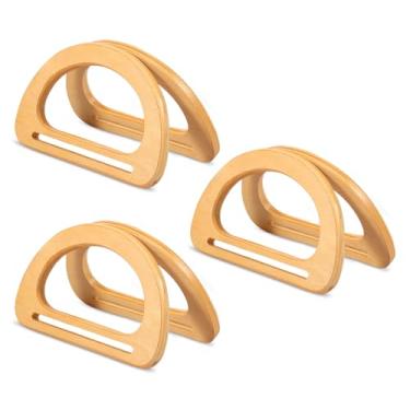 Imagem de 6 peças de alça de substituição em forma de D, alças para bolsas de crochê, substituição de alça de bolsa de madeira, para bolsa de praia feita à mão, bolsas de crochê, alças de bolsa de palha