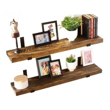 Imagem de Kit com 2 prateleiras de madeira industrial com suporte invertido mão francesa(50 Centímetros,Envelhecido)