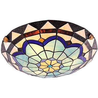 Imagem de Btomgzome Luzes de teto tradicionais Tiffany, vitral 2 luzes 30,5 cm/40,6 cm, luminária pendente para quarto, jantar, sala de estar, entrada, hall de entrada (azul 30,5 polegadas)