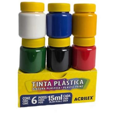 Imagem de Tinta Plástica Plastic Paint kit 6 Cores 15ml Artesanato - Acrilex