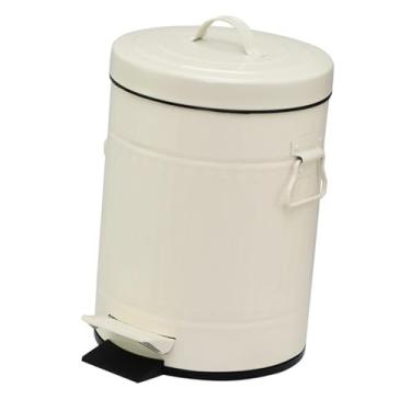 Imagem de FytStycale Lixeira com degraus, cesto de lixo, cesto de papel, base antiderrapante de ferro com fechamento silencioso, lixeira com pedal para apartamento, Bege