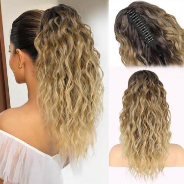 Imagem de Extensão de rabo de cavalo RONTAYA Ombre Brown Mix Blonde 46cm 160g