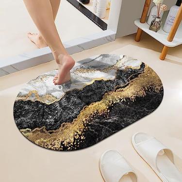 Imagem de ZHUZHISHAN Tapete de banheiro de secagem rápida super absorvente de mármore preto branco cinza dourado, fundo antiderrapante de borracha, fácil de limpar, tapetes de banheiro ultrafinos cabem sob a porta e banheira (43 cm × 79 cm)
