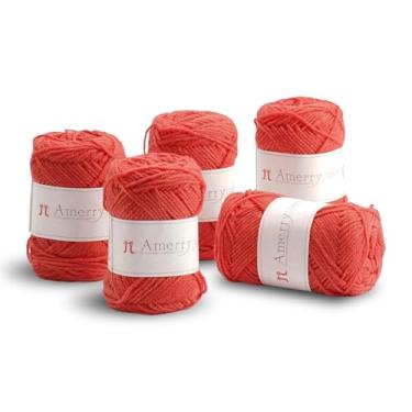 Imagem de Conjunto de 5 novelos Hamanaka Amerry, peso médio, 70% lã merino da Nova Zelândia, 30% mistura acrílica, fio macio e fácil de tricotar para tricô e crochê, feito no Japão (Col. 55)