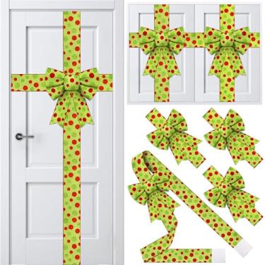 Imagem de Conjunto de 25 peças de decoração de fita para armário de Natal inclui laço grande para porta de armário e fita festiva de bolinhas de 10 m de largura, decorações de Natal para guirlanda de árvore de