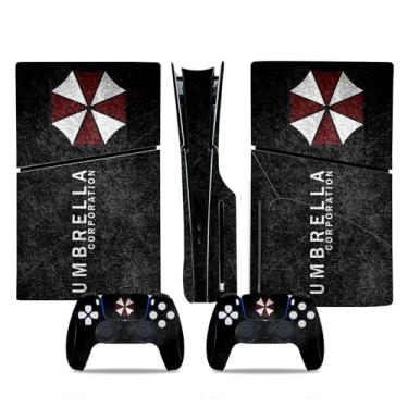 Imagem de MaD Vision® Conjunto de película de vinil extradurável para PS5 Disc Slim + 5 pares de anéis de mira | Kit de adesivos resistentes a arranhões para PlayStation 5 + 2 controles – para Resident-Evil |