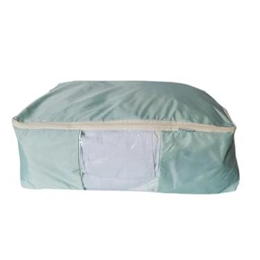 Imagem de Madam Sew Bolsa de armazenamento de cobertor | Organizador de cobertor | Armazenamento de edredom para roupas, colchas, roupa de cama | Armazenamento de saco de linho com painel frontal visível, alças