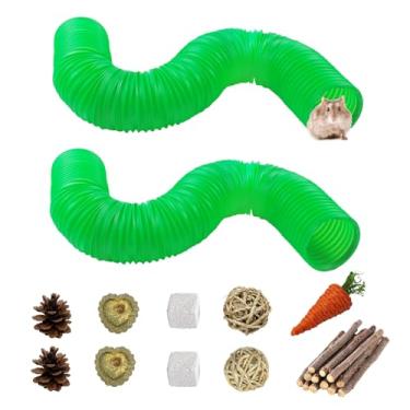 Imagem de PINVNBY 2 peças de túneis de plástico para hamsters, túnel de porquinhos-da-índia com 19 peças de brinquedo para mastigar tubos de esconderijo de furões dobráveis para animais pequenos, acessórios