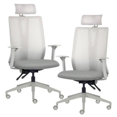 Imagem de Kit 2 Cadeiras Escritório Giratória Presidente Flow F02 Base Cinza Sintético Cinza - Lyam Decor