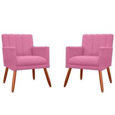 Imagem de Kit 2 Poltronas Decorativa Cecília Suede Rosa Pés Madeira Mz Decor - M
