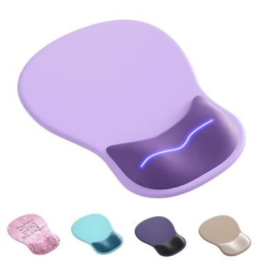 Imagem de Mouse pad ergonômico com descanso de pulso, bonito suporte de pulso de gel para mousepad - pequeno mini portátil para viagem, mouse pads para mesa, computador, escritório e decoração de casa (roxo