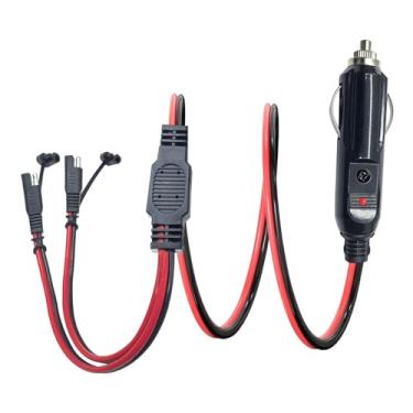 Imagem de LIXINTIAN Plugue de isqueiro de carro 12AWG para SAE, plugue de isqueiro de 1 m para 2 adaptadores SAE, cabo de carregamento com fusível e luz LED