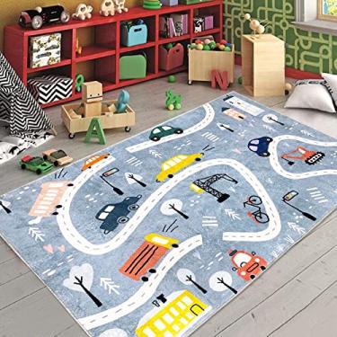 Imagem de USTIDE Tapete infantil, tapete para brincar de carro de brinquedo, carro, trem, grande, macio, antiderrapante, educativo, divertido, tapete fofo para sala de jogos, quarto, berçário (100 x 150 cm)