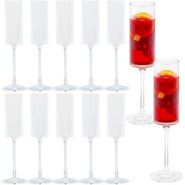 Imagem de JLYLOL 12 peças de taças de champanhe de plástico transparente 170 g taças de champanhe com nervuras grandes para brindar taças de plástico de vidro para festas vintage Mimosa Copos de bar elegantes