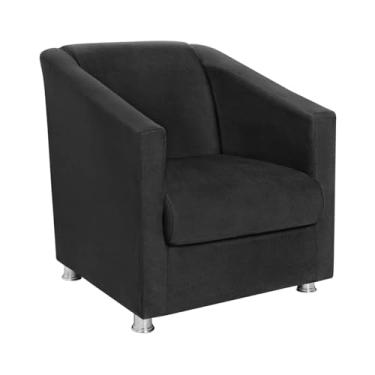 Imagem de Vit Decor Poltrona Bege Bia Design Cúbico Acolchoado com Pés Cromados - Poltrona Envolvente para Sala de Estar, Recepção e Home Cinema - 75cm Altura x 65cm Largura (Preto)